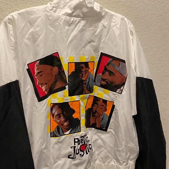 Tupac Poetic Justice Black White Colorblock Graphic Windbreaker  - Picture 2 of 8